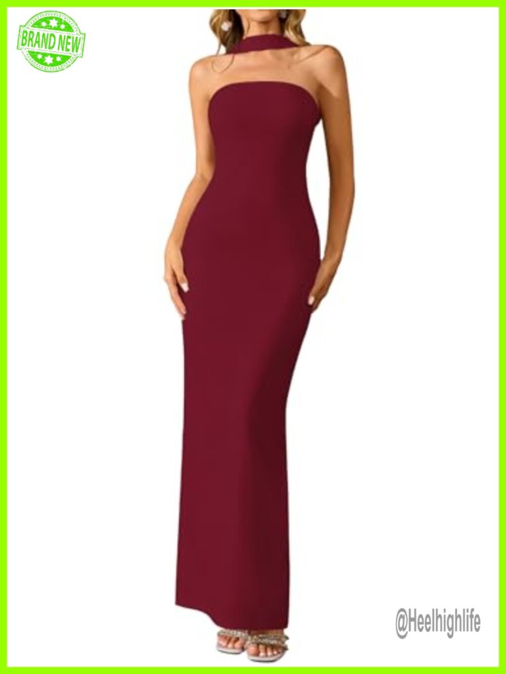 HTZMO Women Bodycon Maxi Dress Halter Neck Wedding Guest